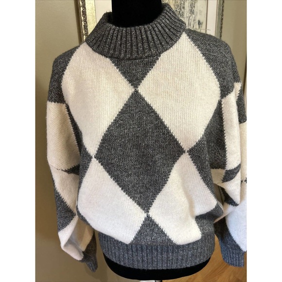 Pringle of Scotland HM Sweater Gray cream Diamond Argyle crewneck Recylced yarn - Picture 1 of 8